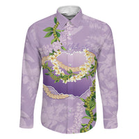 Hawaii Kauai Island Flowers Lei Family Matching Short Sleeve Bodycon Dress and Hawaiian Shirt Mokihana Lei LT7 Dad's Shirt - Long Sleeve Lavender - Polynesian Pride