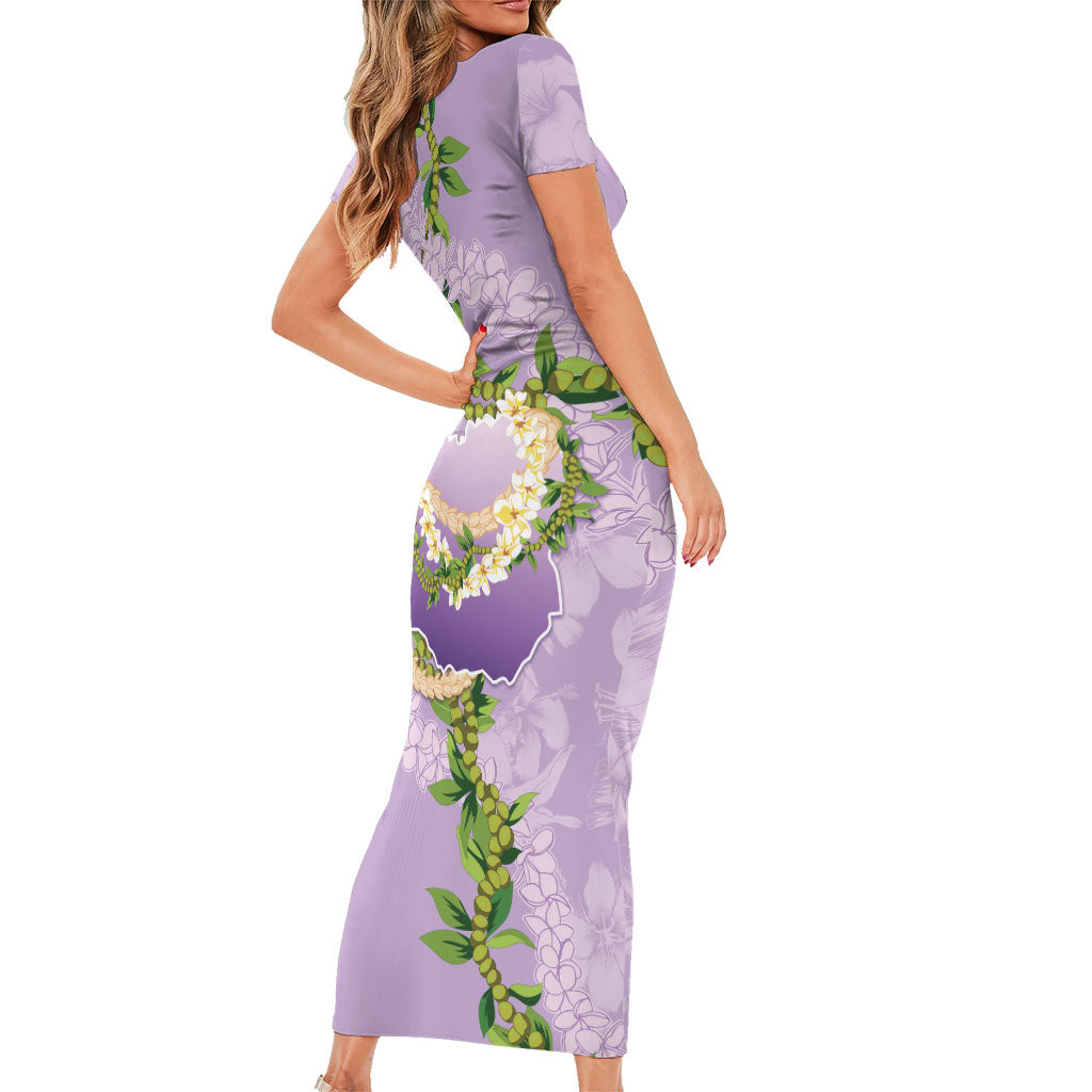 Hawaii Kauai Island Flowers Lei Family Matching Short Sleeve Bodycon Dress and Hawaiian Shirt Mokihana Lei LT7 - Polynesian Pride