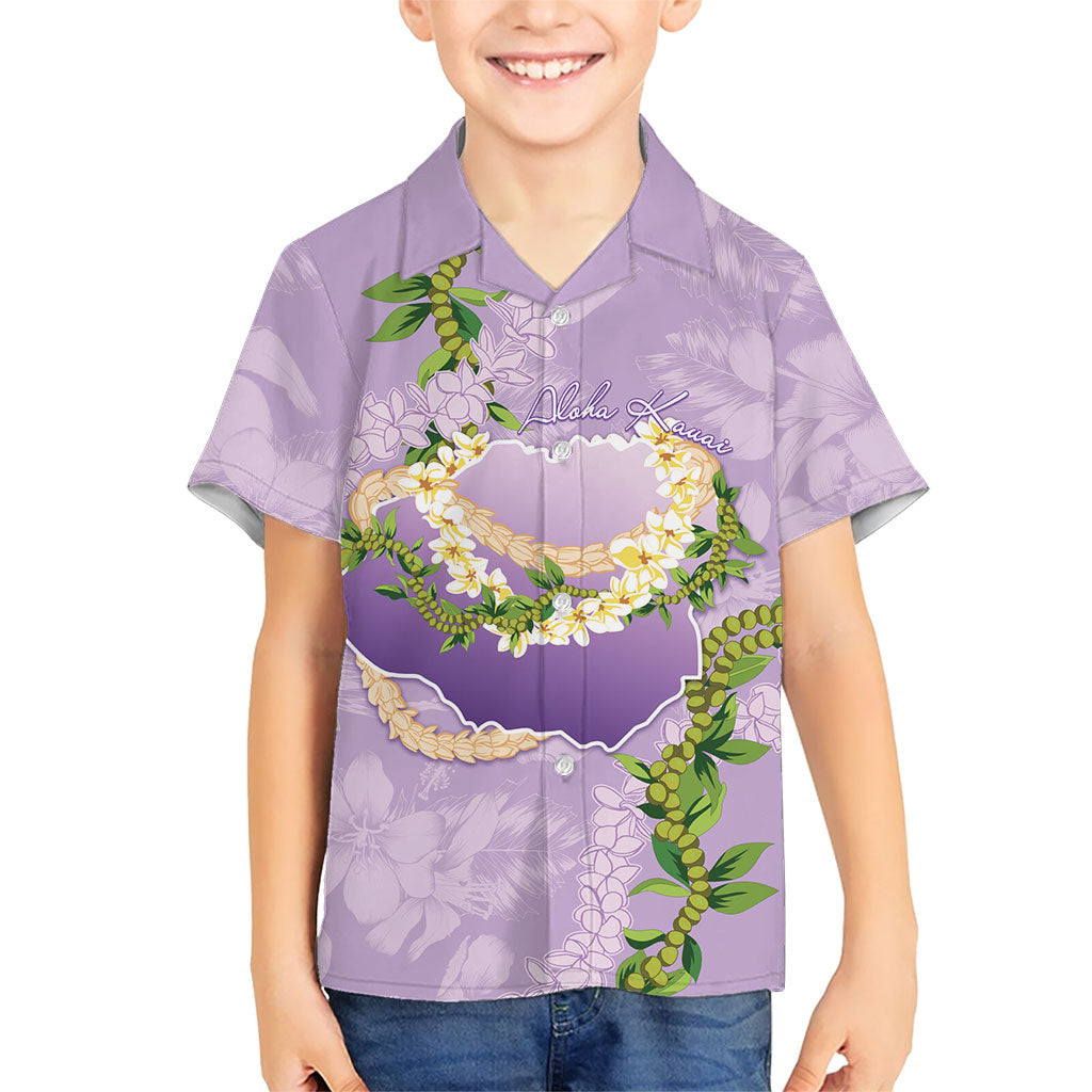 Hawaii Kauai Island Flowers Lei Family Matching Short Sleeve Bodycon Dress and Hawaiian Shirt Mokihana Lei LT7 Son's Shirt Lavender - Polynesian Pride