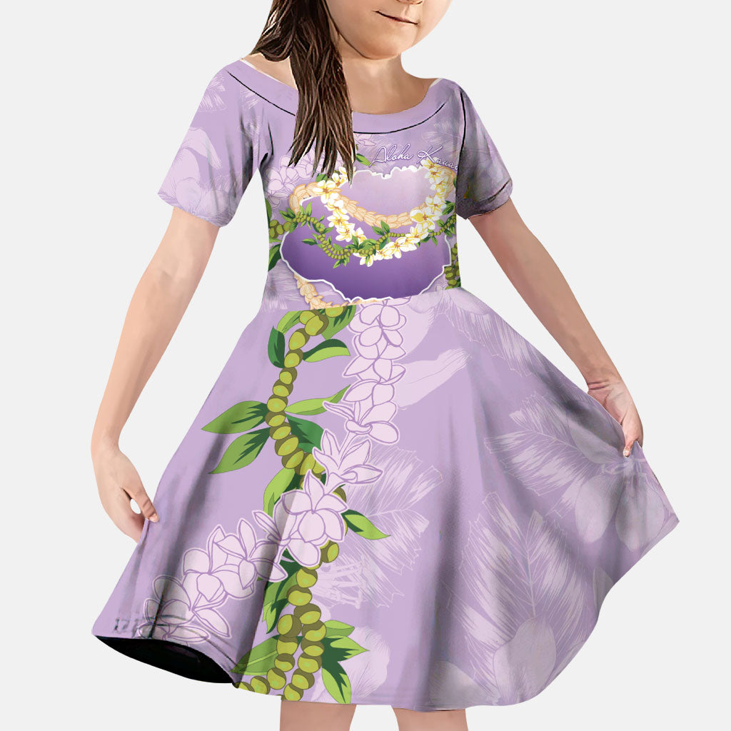 Hawaii Kauai Island Flowers Lei Family Matching Summer Maxi Dress and Hawaiian Shirt Mokihana Lei LT7 Daughter's Dress Lavender - Polynesian Pride