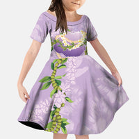 Hawaii Kauai Island Flowers Lei Family Matching Summer Maxi Dress and Hawaiian Shirt Mokihana Lei LT7 Daughter's Dress Lavender - Polynesian Pride