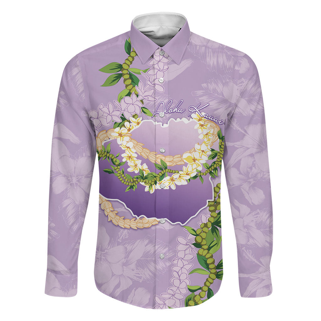 Hawaii Kauai Island Flowers Lei Family Matching Summer Maxi Dress and Hawaiian Shirt Mokihana Lei LT7 Dad's Shirt - Long Sleeve Lavender - Polynesian Pride