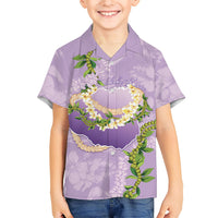Hawaii Kauai Island Flowers Lei Family Matching Summer Maxi Dress and Hawaiian Shirt Mokihana Lei LT7 Son's Shirt Lavender - Polynesian Pride