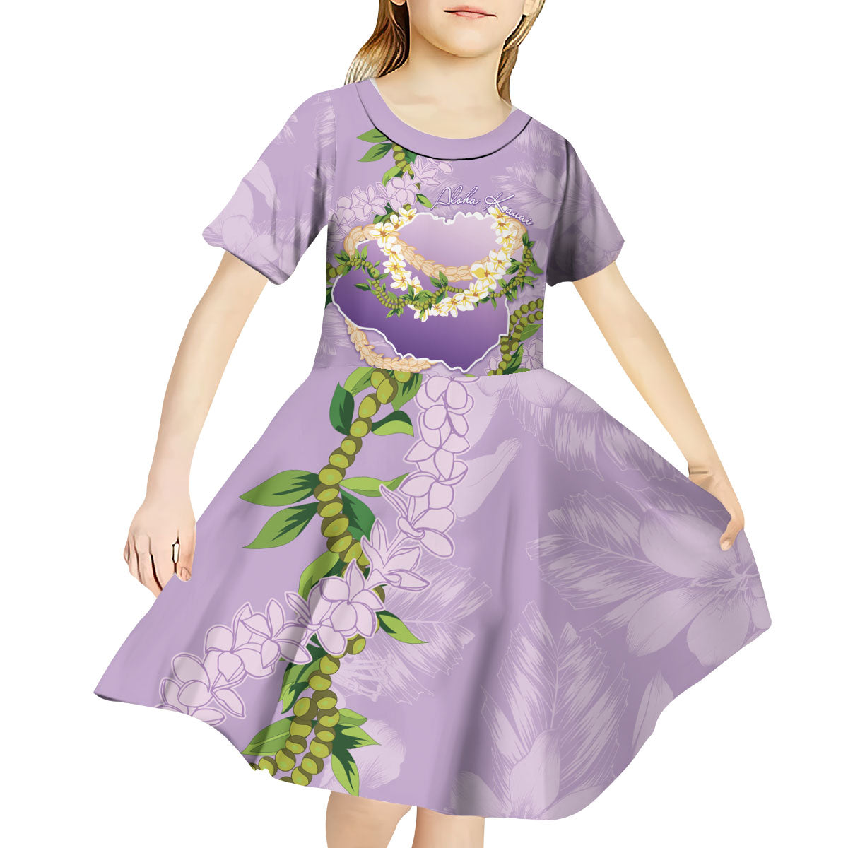 Hawaii Kauai Island Flowers Lei Kid Short Sleeve Dress Mokihana Lei
