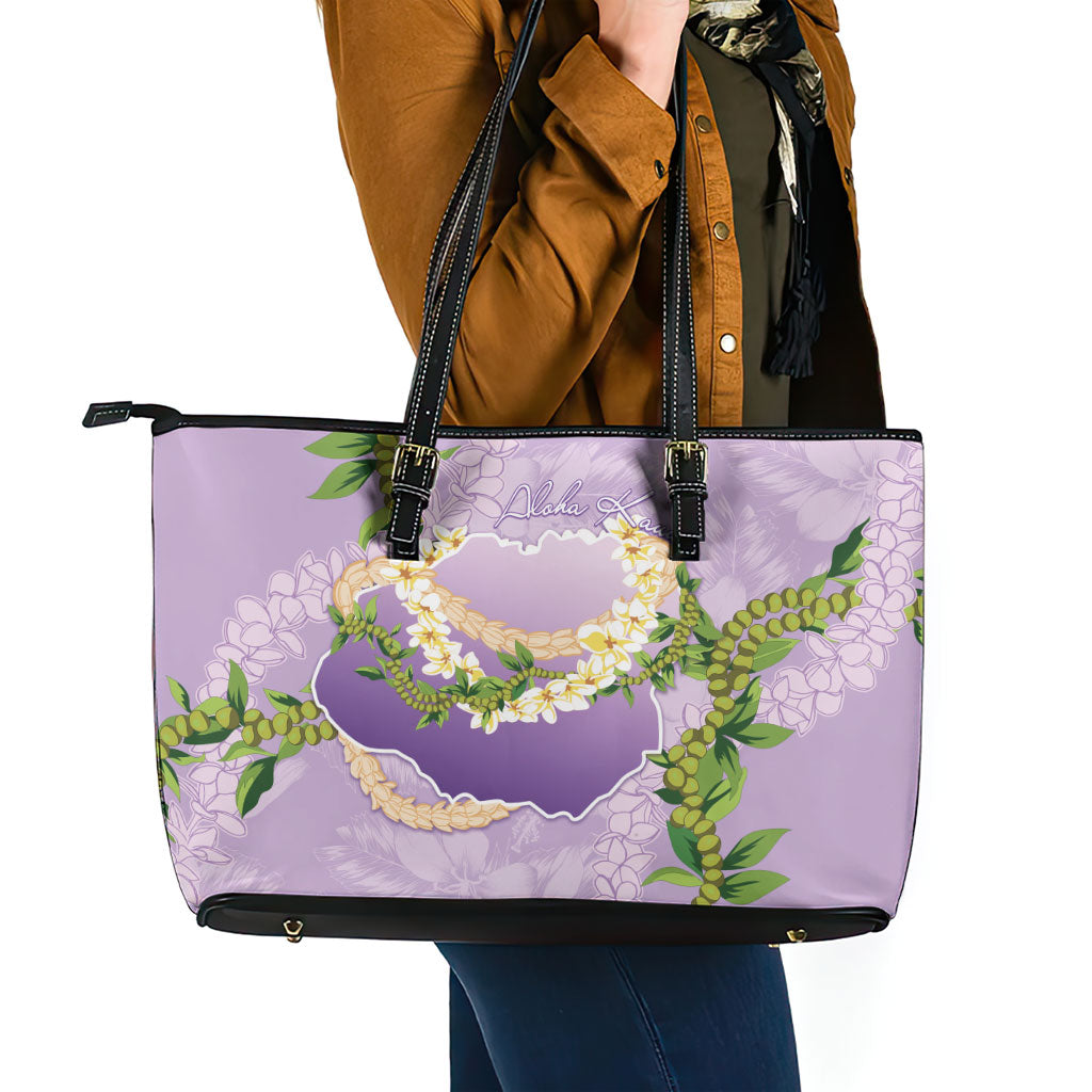 Hawaii Kauai Island Flowers Lei Leather Tote Bag Mokihana Lei