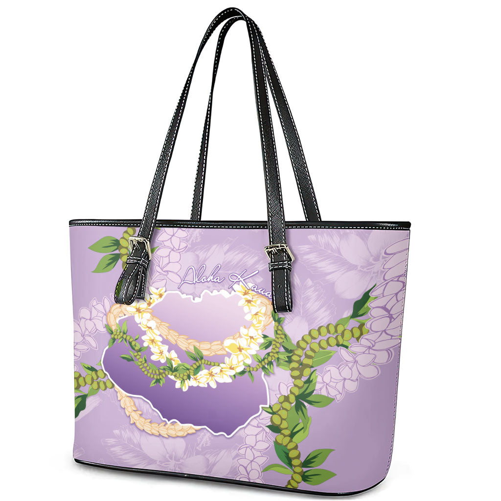 Hawaii Kauai Island Flowers Lei Leather Tote Bag Mokihana Lei