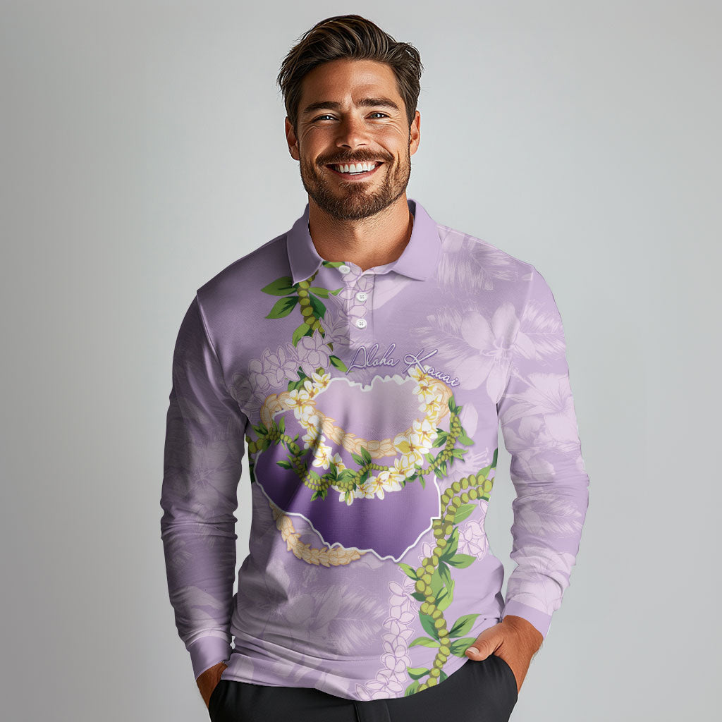 Hawaii Kauai Island Flowers Lei Long Sleeve Polo Shirt Mokihana Lei
