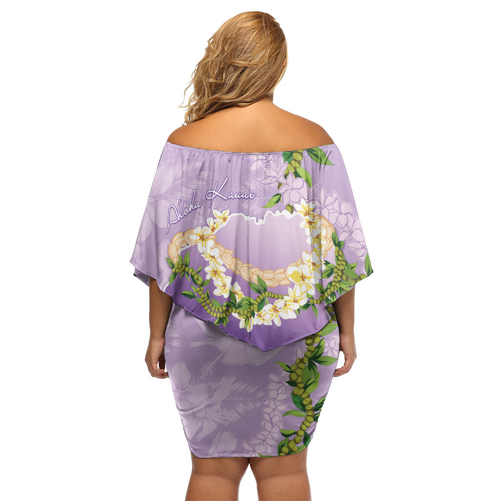 Hawaii Kauai Island Flowers Lei Off Shoulder Short Dress Mokihana Lei