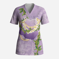 Hawaii Kauai Island Flowers Lei Scrub Top Mokihana Lei LT7 Adult Lavender - Polynesian Pride