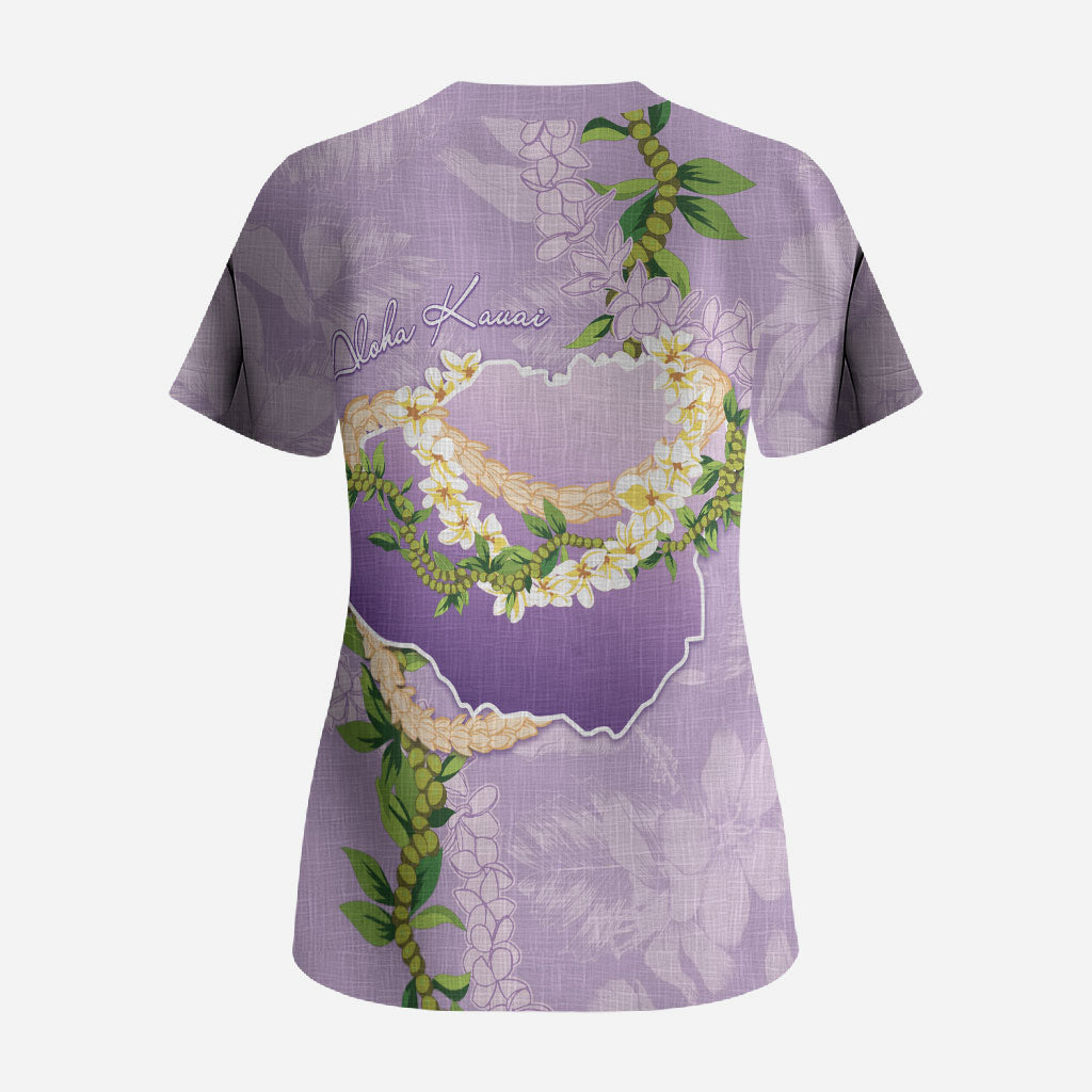 Hawaii Kauai Island Flowers Lei Scrub Top Mokihana Lei LT7 - Polynesian Pride