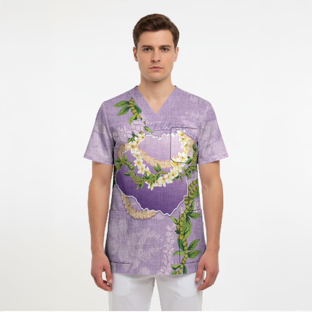 Hawaii Kauai Island Flowers Lei Scrub Top Mokihana Lei LT7 - Polynesian Pride