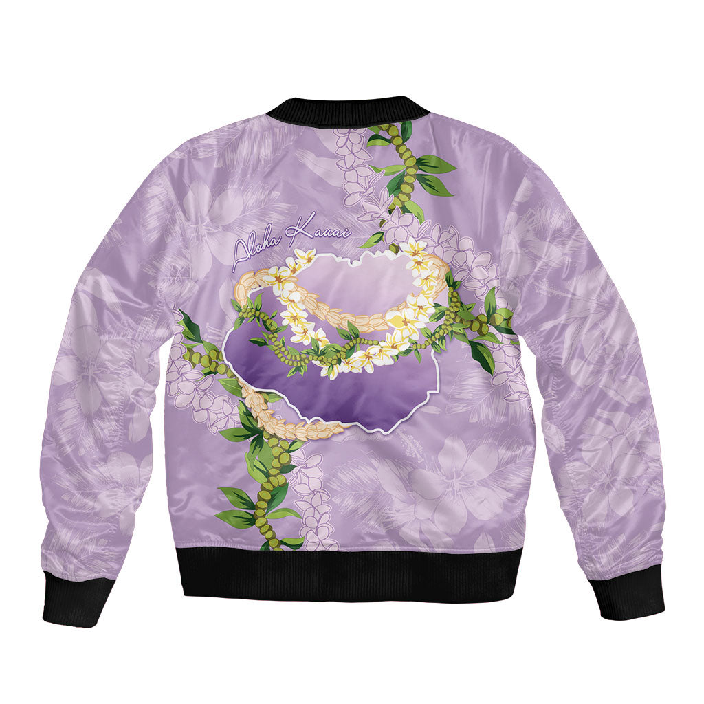 Hawaii Kauai Island Flowers Lei Sleeve Zip Bomber Jacket Mokihana Lei