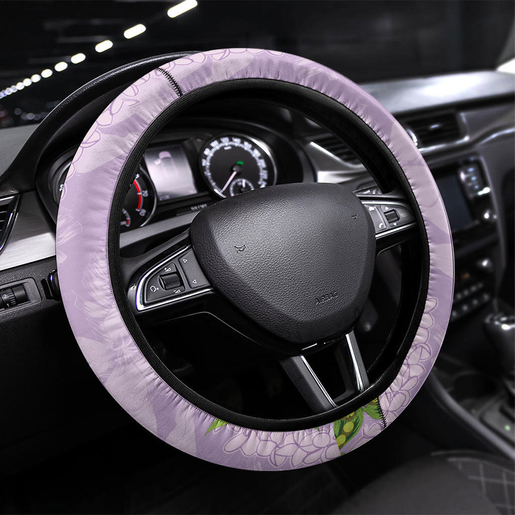 Hawaii Kauai Island Flowers Lei Steering Wheel Cover Mokihana Lei LT7 Universal Fit Lavender - Polynesian Pride