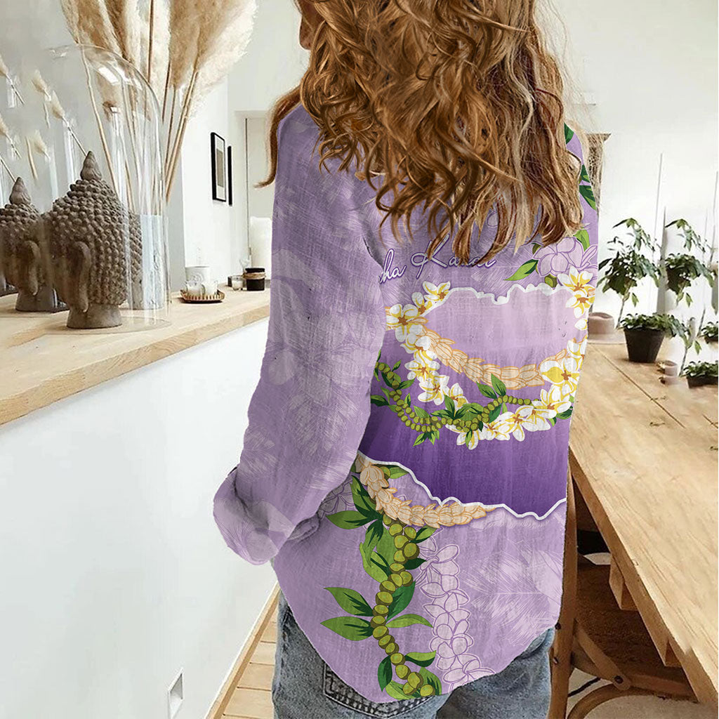 Hawaii Kauai Island Flowers Lei Women Casual Shirt Mokihana Lei