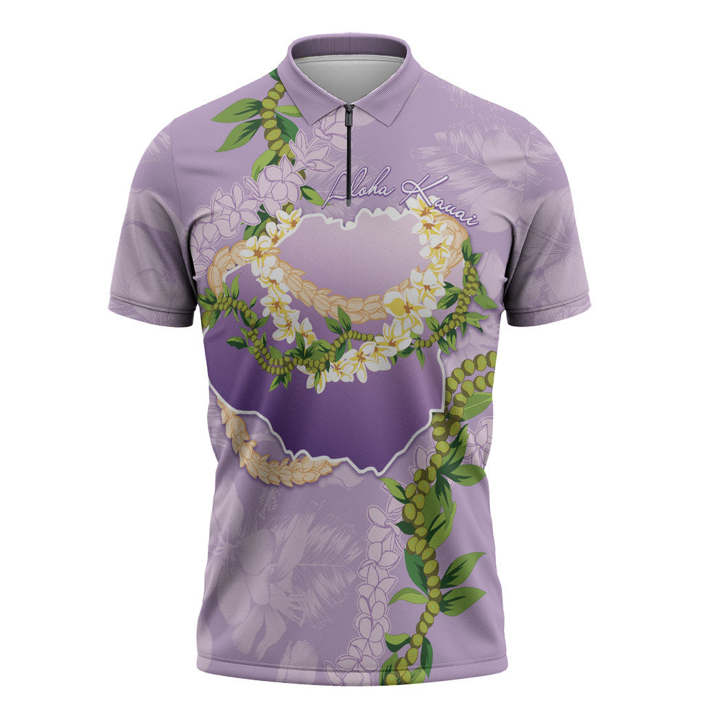 Hawaii Kauai Island Flowers Lei Zipper Polo Shirt Mokihana Lei LT7 Lavender - Polynesian Pride