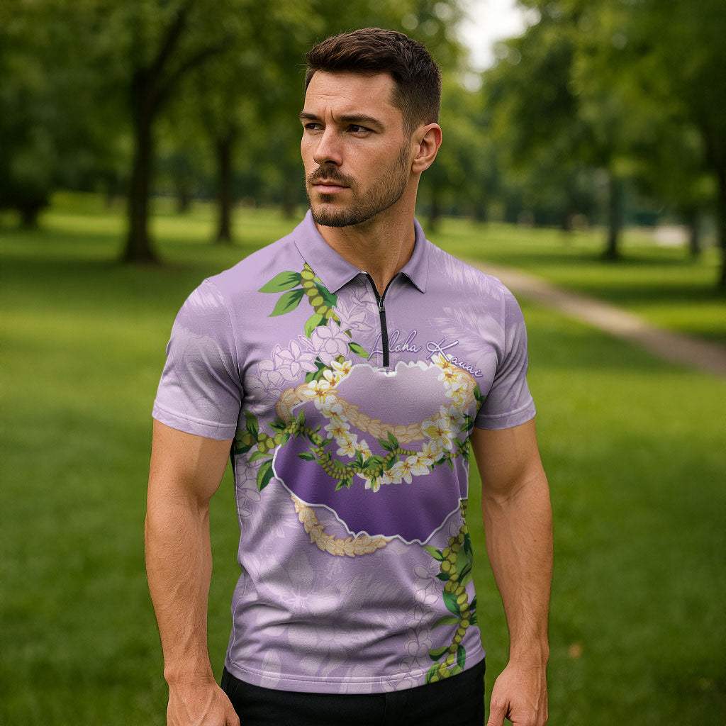Hawaii Kauai Island Flowers Lei Zipper Polo Shirt Mokihana Lei LT7 - Polynesian Pride