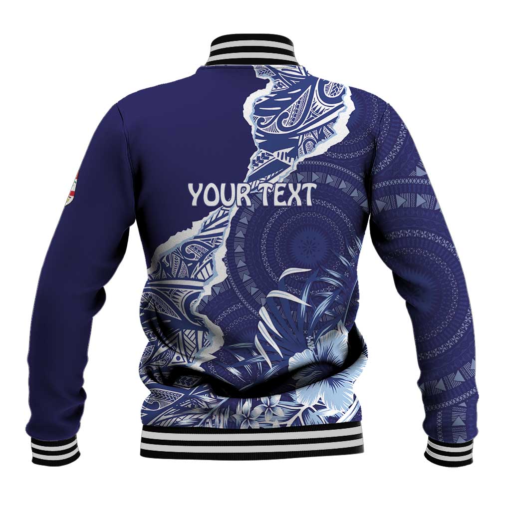Fiji Queen Victoria School Personalised Baseball Jacket Masi Tapa Torn Style LT7 - Polynesian Pride
