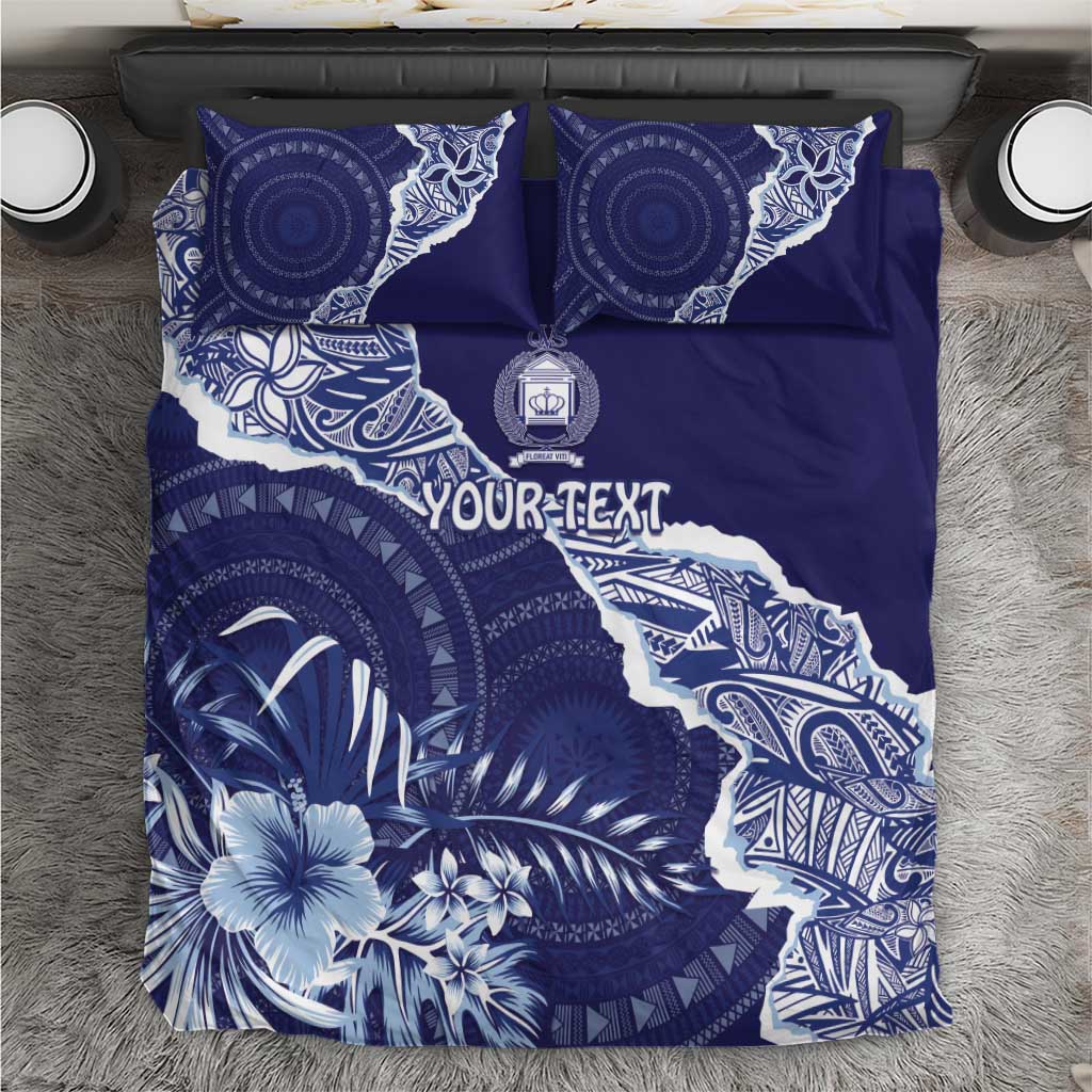 Fiji Queen Victoria School Personalised Bedding Set Masi Tapa Torn Style LT7 Blue - Polynesian Pride