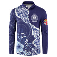 Fiji Queen Victoria School Personalised Button Sweatshirt Masi Tapa Torn Style LT7 Blue - Polynesian Pride