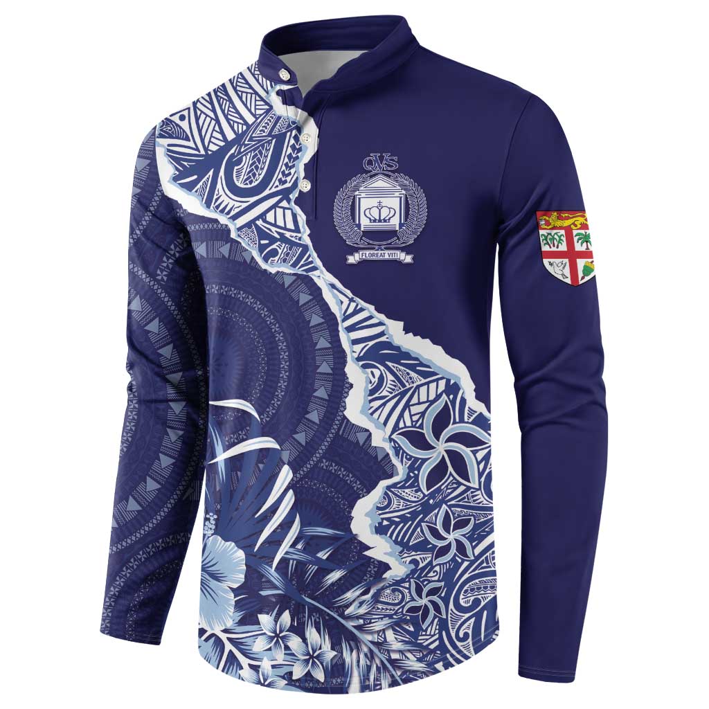 Fiji Queen Victoria School Personalised Button Sweatshirt Masi Tapa Torn Style LT7 - Polynesian Pride