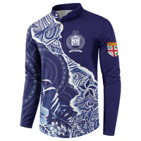 Fiji Queen Victoria School Personalised Button Sweatshirt Masi Tapa Torn Style LT7 - Polynesian Pride
