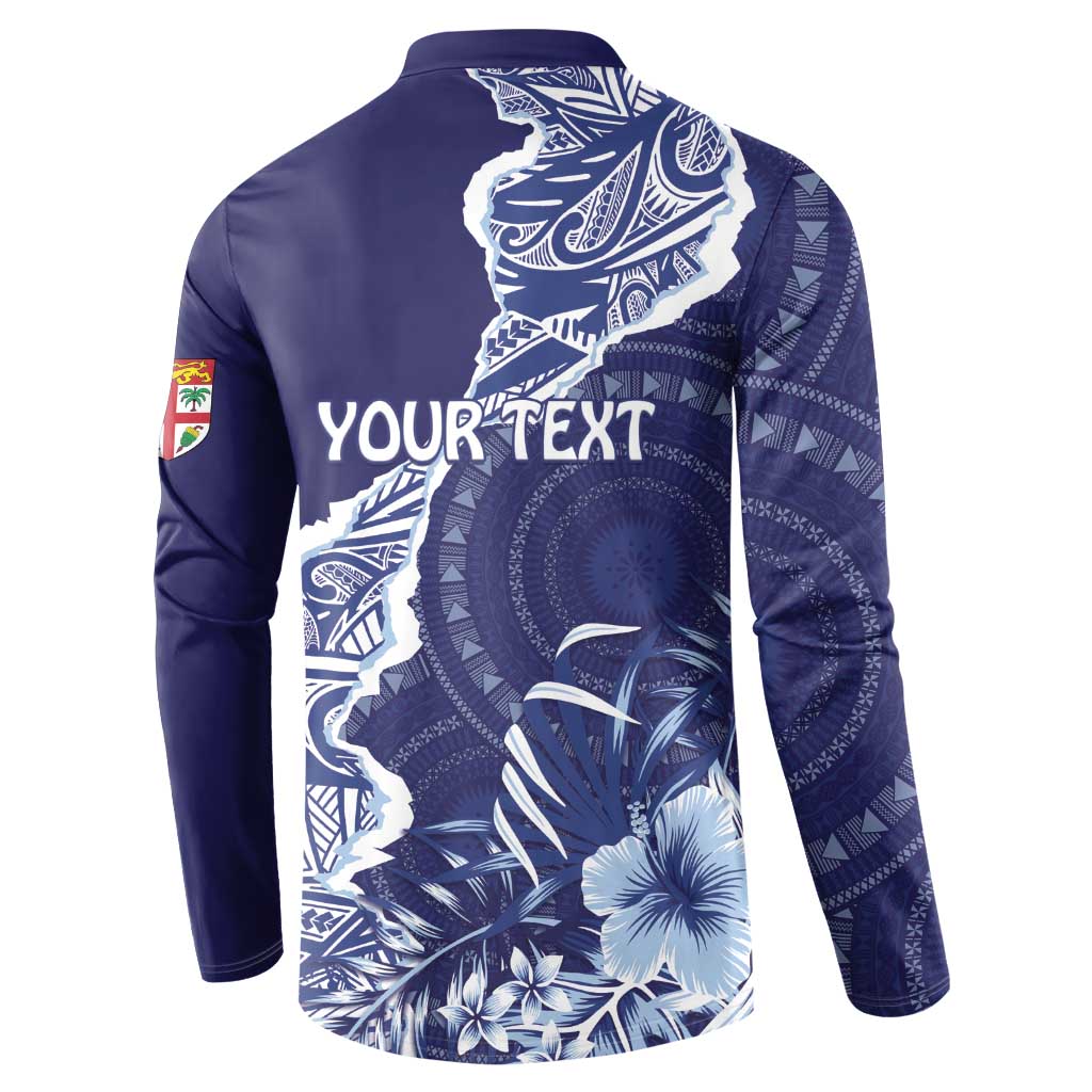 Fiji Queen Victoria School Personalised Button Sweatshirt Masi Tapa Torn Style LT7 - Polynesian Pride