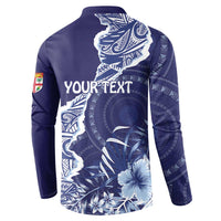 Fiji Queen Victoria School Personalised Button Sweatshirt Masi Tapa Torn Style LT7 - Polynesian Pride