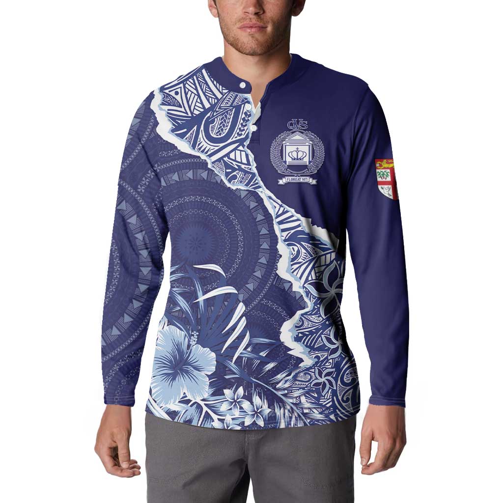 Fiji Queen Victoria School Personalised Button Sweatshirt Masi Tapa Torn Style LT7 - Polynesian Pride