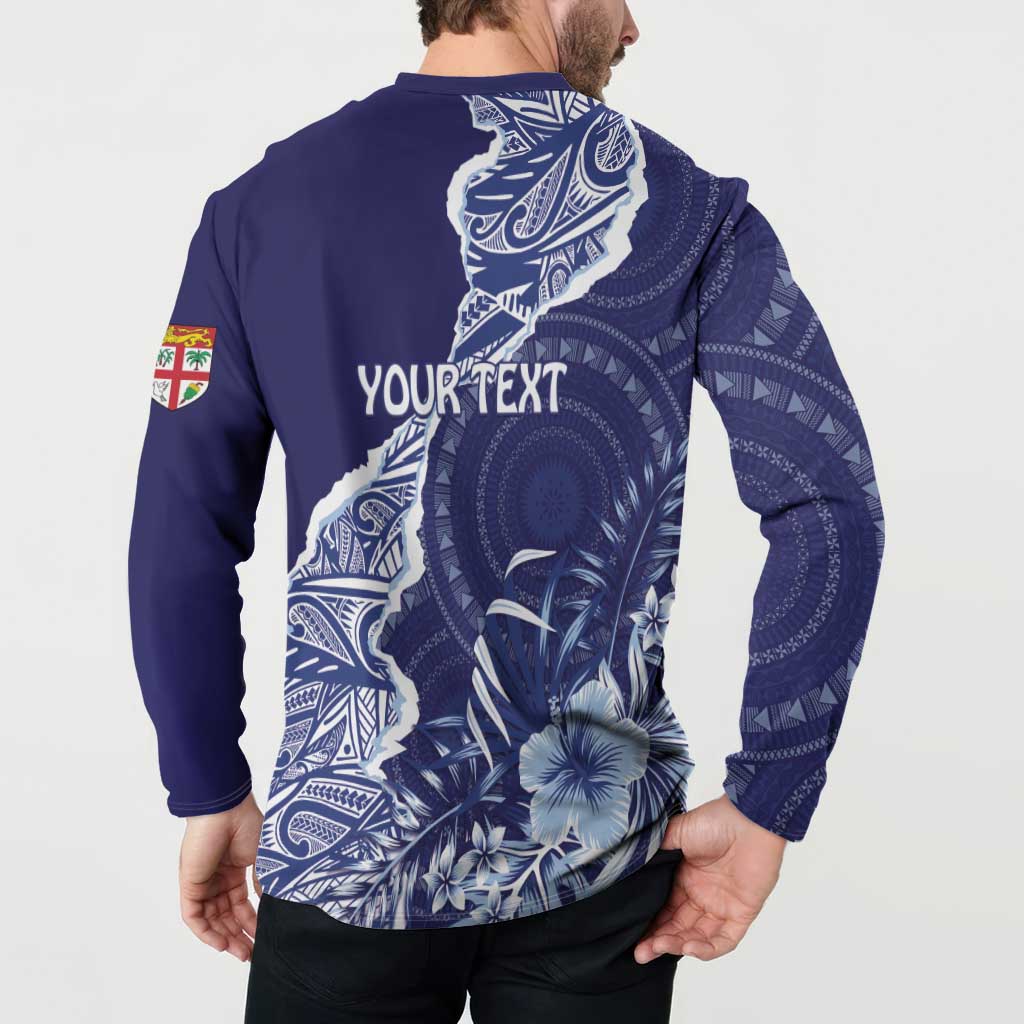 Fiji Queen Victoria School Personalised Button Sweatshirt Masi Tapa Torn Style LT7 - Polynesian Pride