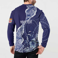 Fiji Queen Victoria School Personalised Button Sweatshirt Masi Tapa Torn Style LT7 - Polynesian Pride