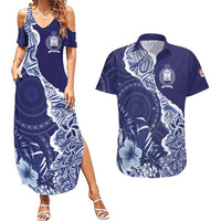 Fiji Queen Victoria School Personalised Couples Matching Summer Maxi Dress and Hawaiian Shirt Masi Tapa Torn Style