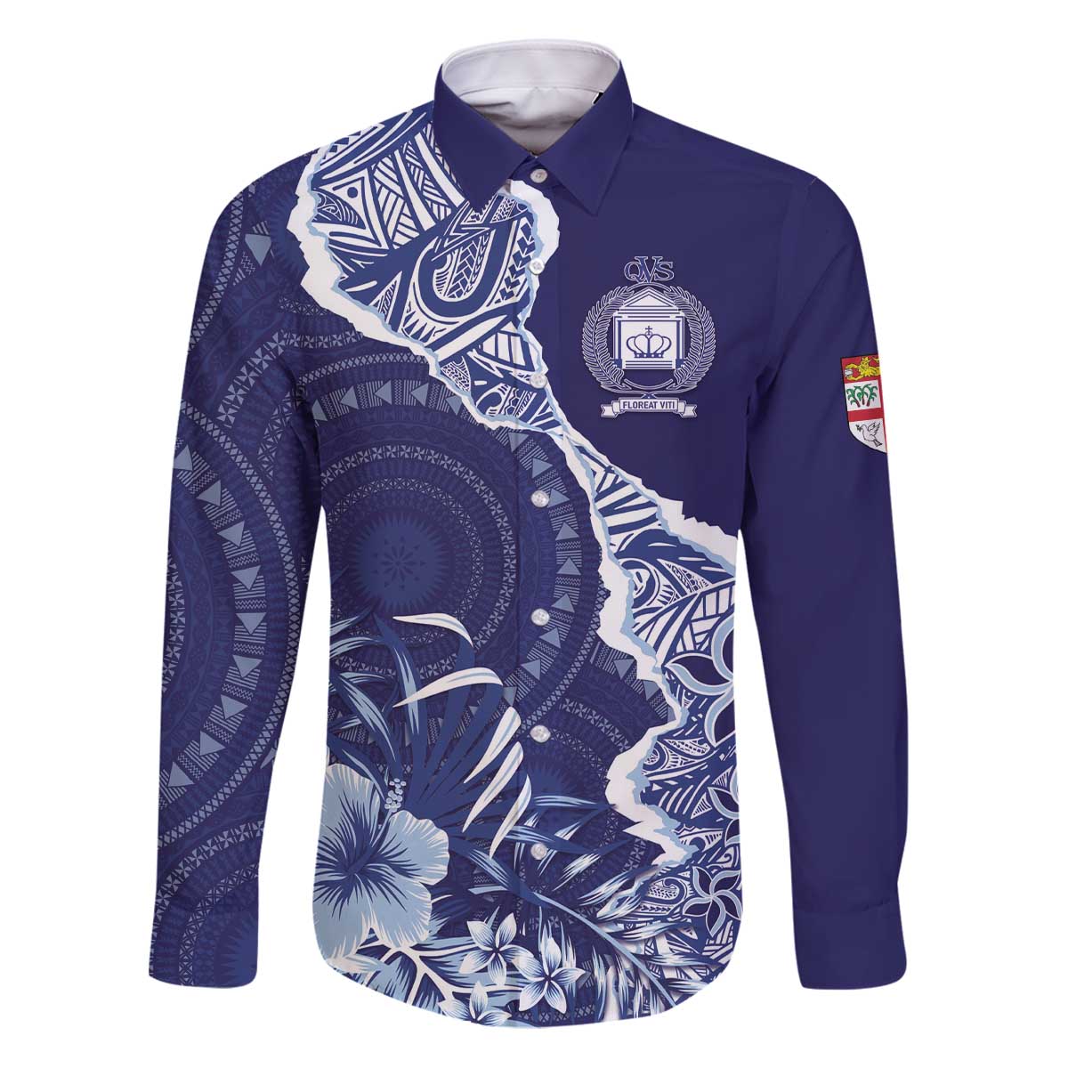 Fiji Queen Victoria School Personalised Family Matching Puletasi and Hawaiian Shirt Masi Tapa Torn Style