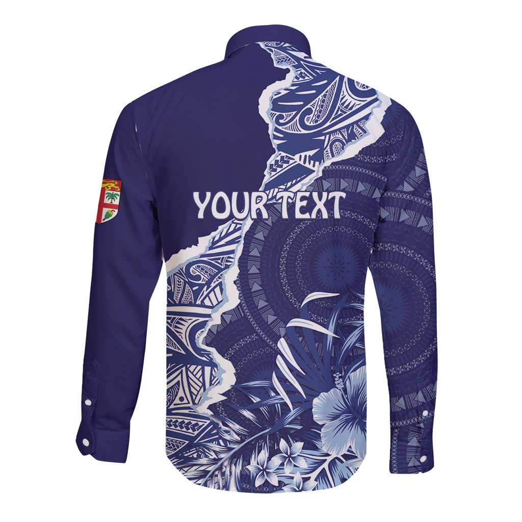 Fiji Queen Victoria School Personalised Long Sleeve Button Shirt Masi Tapa Torn Style LT7 - Polynesian Pride