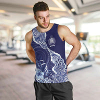 Fiji Queen Victoria School Personalised Men Tank Top Masi Tapa Torn Style LT7 Blue - Polynesian Pride