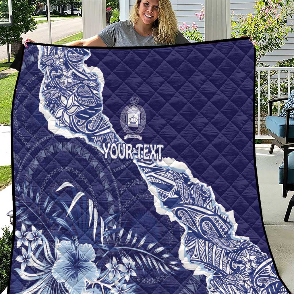 Fiji Queen Victoria School Personalised Quilt Masi Tapa Torn Style LT7 Blue - Polynesian Pride