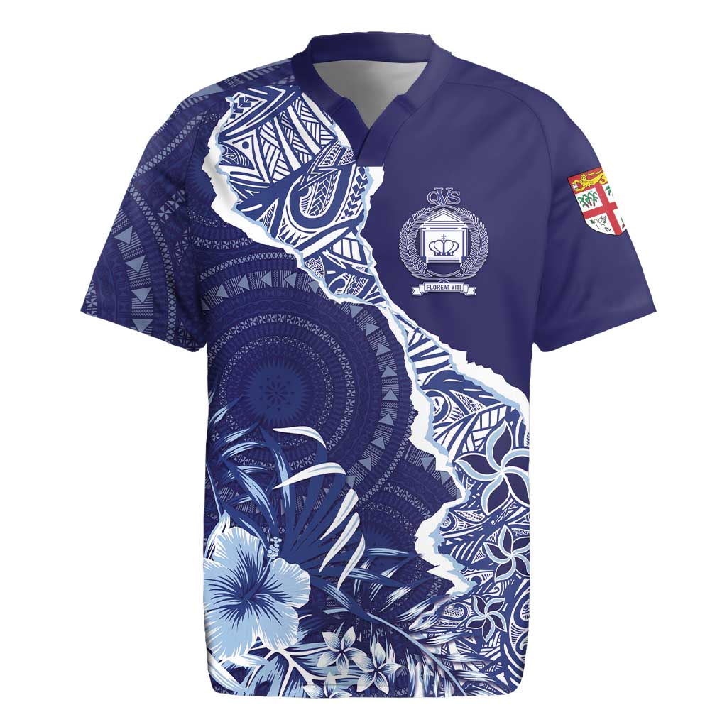 Fiji Queen Victoria School Personalised Rugby Jersey Masi Tapa Torn Style