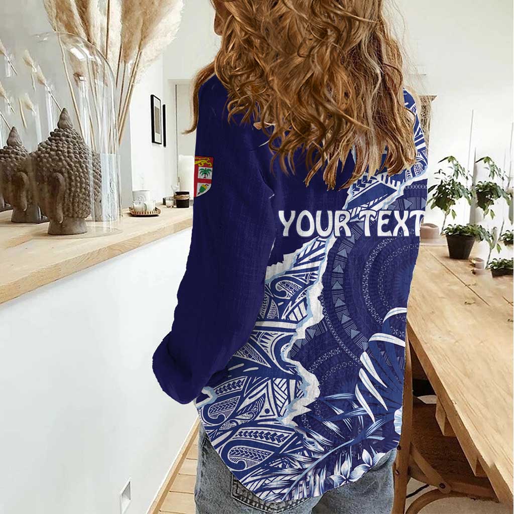 Fiji Queen Victoria School Personalised Women Casual Shirt Masi Tapa Torn Style