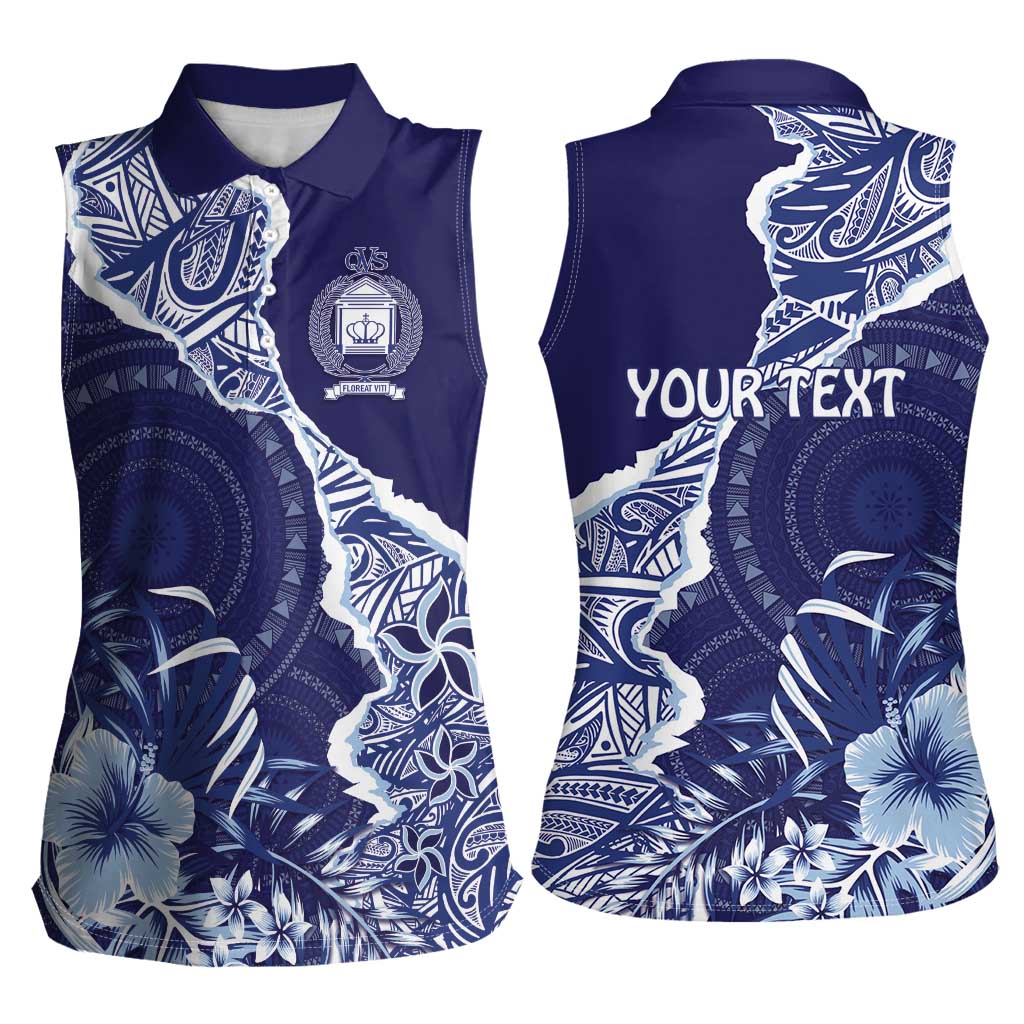 Fiji Queen Victoria School Personalised Women Sleeveless Polo Shirt Masi Tapa Torn Style