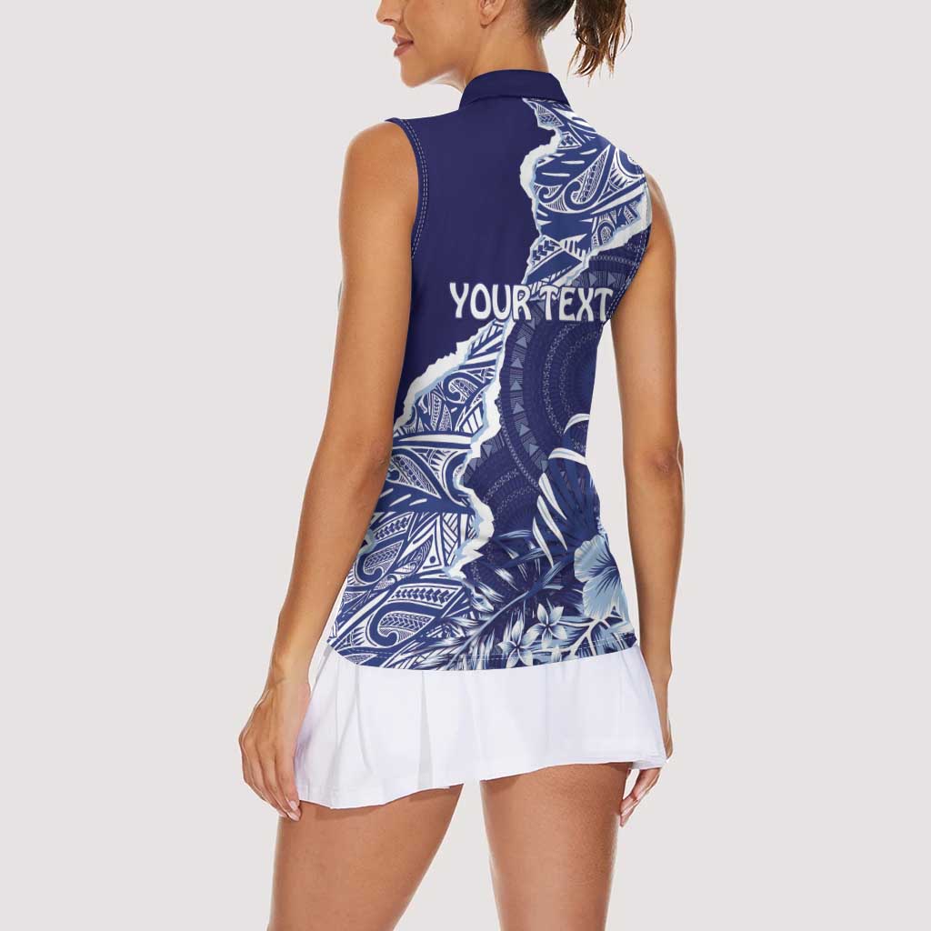 Fiji Queen Victoria School Personalised Women Sleeveless Polo Shirt Masi Tapa Torn Style