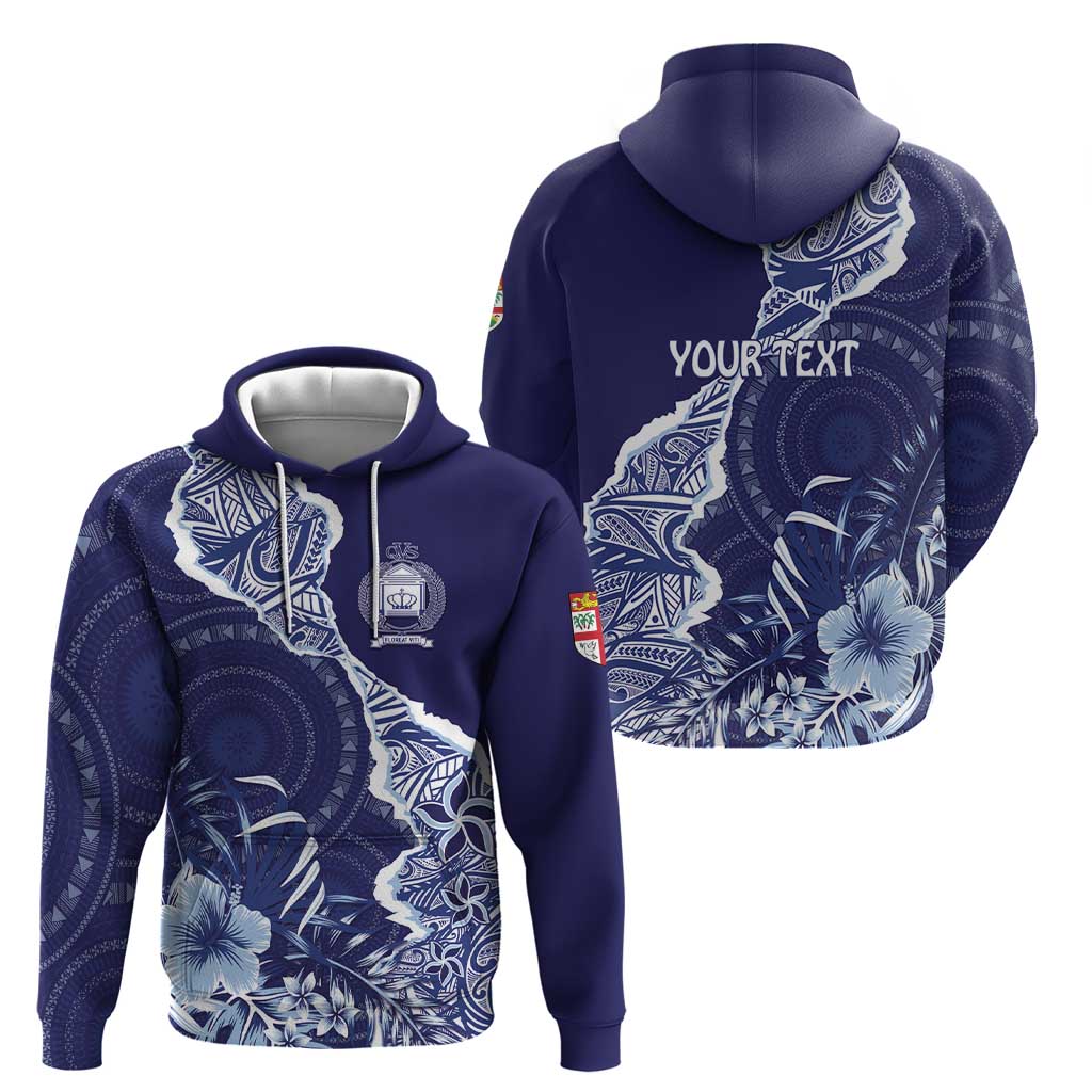 Fiji Queen Victoria School Personalised Zip Hoodie Masi Tapa Torn Style