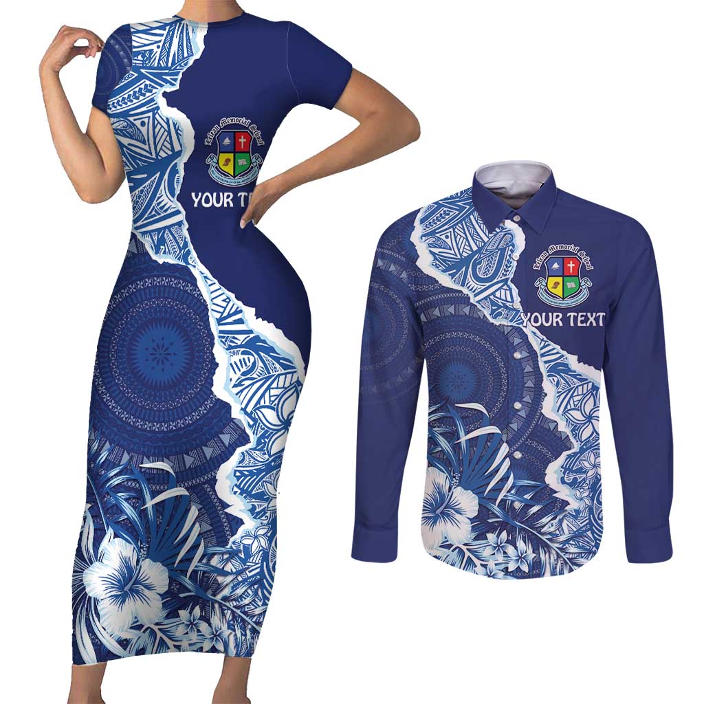 Fiji Lelean Memorial School Personalised Couples Matching Short Sleeve Bodycon Dress and Long Sleeve Button Shirt Korodredre Davuilevu Masi Mix Style