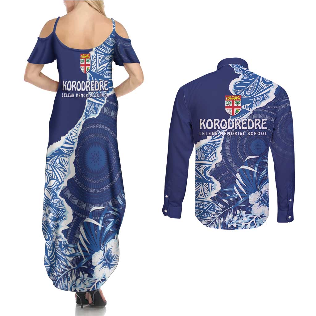 Fiji Lelean Memorial School Personalised Couples Matching Summer Maxi Dress and Long Sleeve Button Shirt Korodredre Davuilevu Masi Mix Style