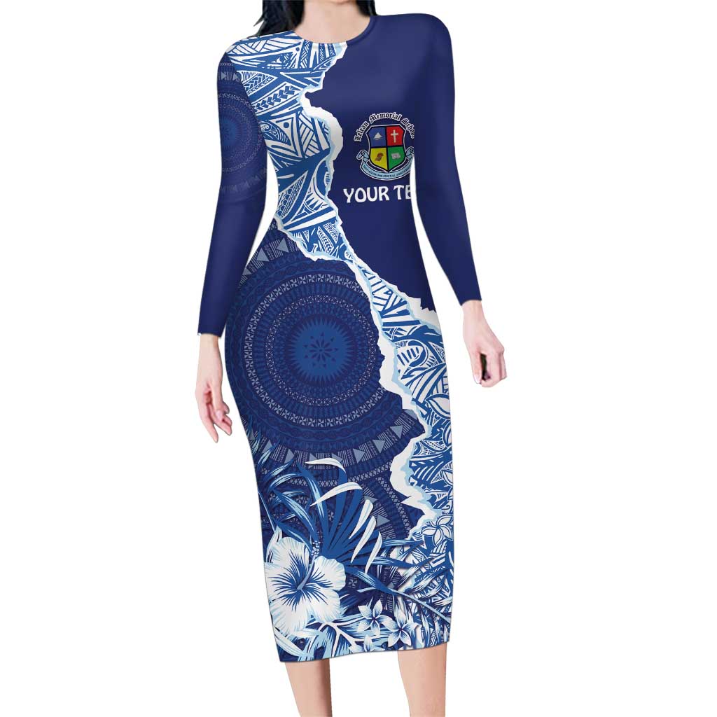 Fiji Lelean Memorial School Personalised Family Matching Long Sleeve Bodycon Dress and Hawaiian Shirt Korodredre Davuilevu Masi Mix Style