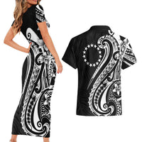 Kia Orana Cook Islands Couples Matching Short Sleeve Bodycon Dress and Hawaiian Shirt Kerekere Plumeria Tropical Waves - Polynesian Pride