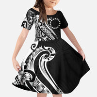 Kia Orana Cook Islands Family Matching Puletasi and Hawaiian Shirt Kerekere Plumeria Tropical Waves LT7 Daughter's Dress Black - Polynesian Pride