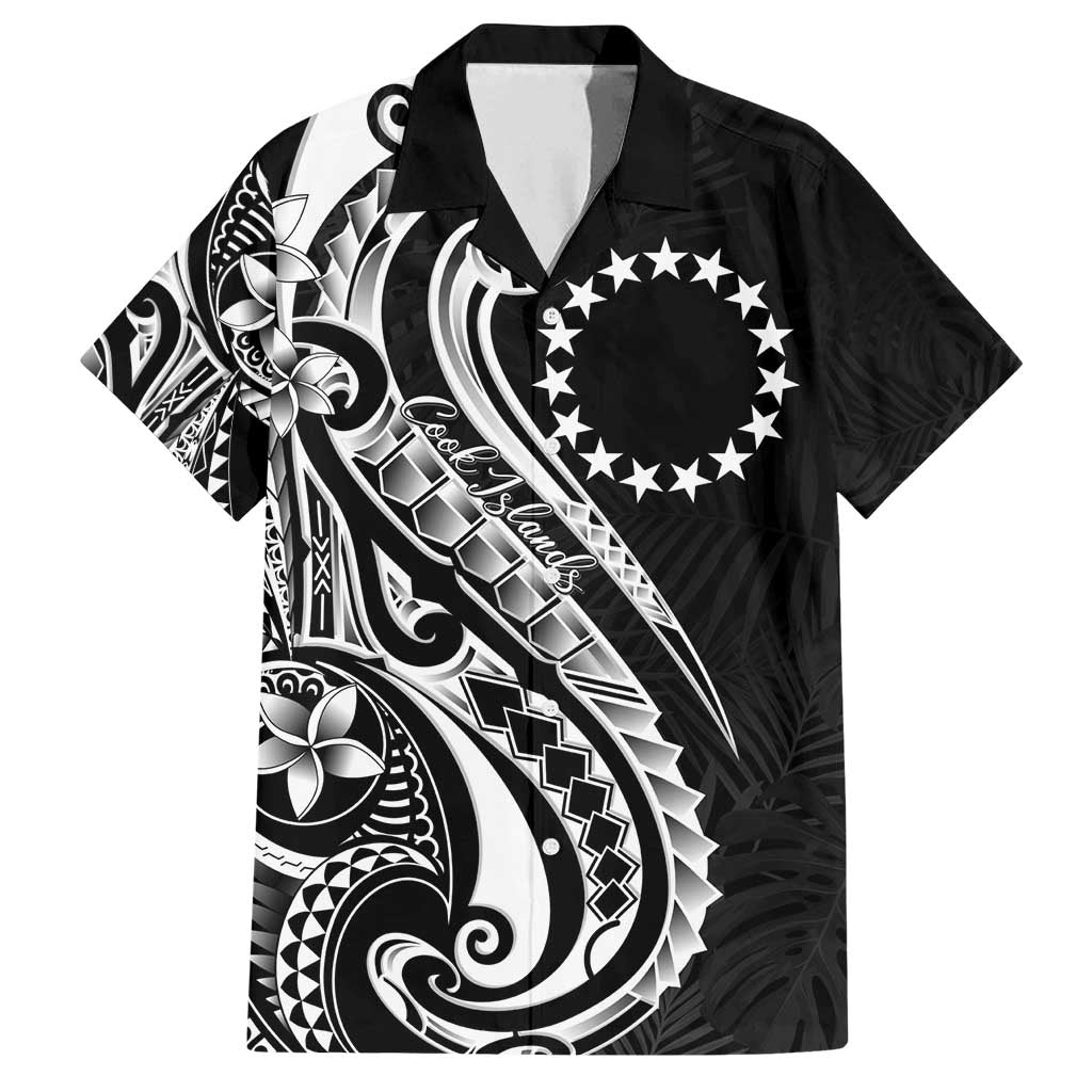 Kia Orana Cook Islands Family Matching Puletasi and Hawaiian Shirt Kerekere Plumeria Tropical Waves LT7 Dad's Shirt - Short Sleeve Black - Polynesian Pride