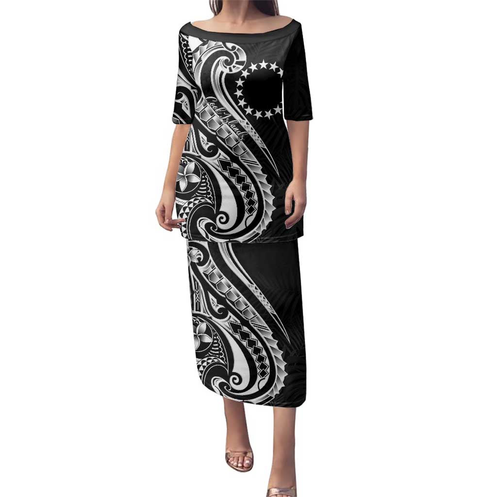 Kia Orana Cook Islands Family Matching Puletasi and Hawaiian Shirt Kerekere Plumeria Tropical Waves LT7 Mom's Dress Black - Polynesian Pride