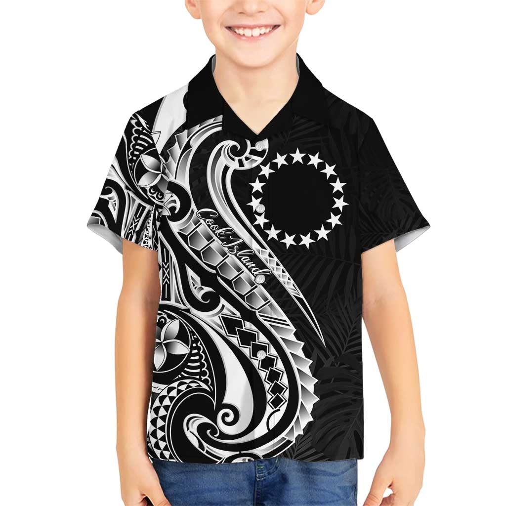 Kia Orana Cook Islands Family Matching Puletasi and Hawaiian Shirt Kerekere Plumeria Tropical Waves LT7 Son's Shirt Black - Polynesian Pride