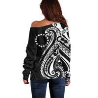 Kia Orana Cook Islands Off Shoulder Sweater Kerekere Plumeria Tropical Waves - Polynesian Pride