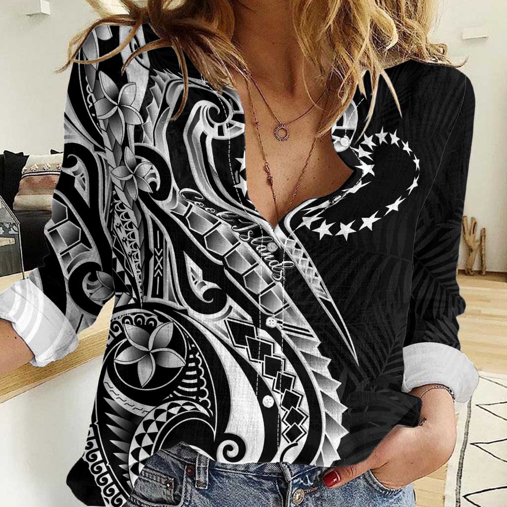 Kia Orana Cook Islands Women Casual Shirt Kerekere Plumeria Tropical Waves - Polynesian Pride